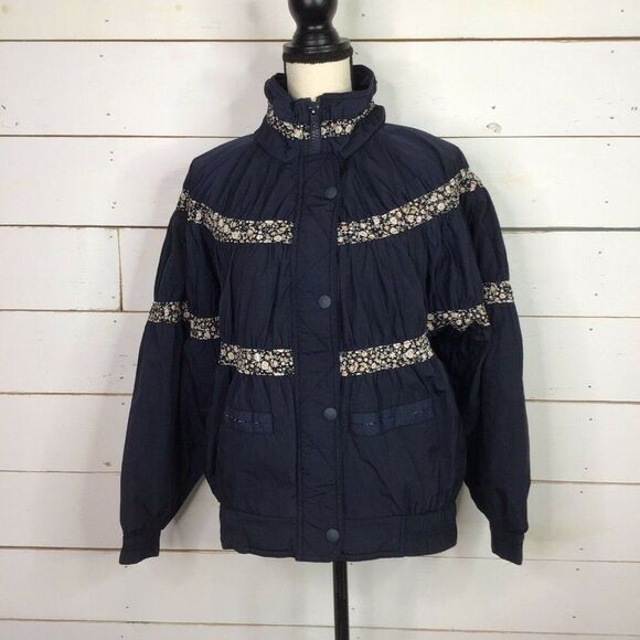 New Free People On My Mind Contrast Bomber Jacket Navy Blue Women's Medium - Picture 1 of 9